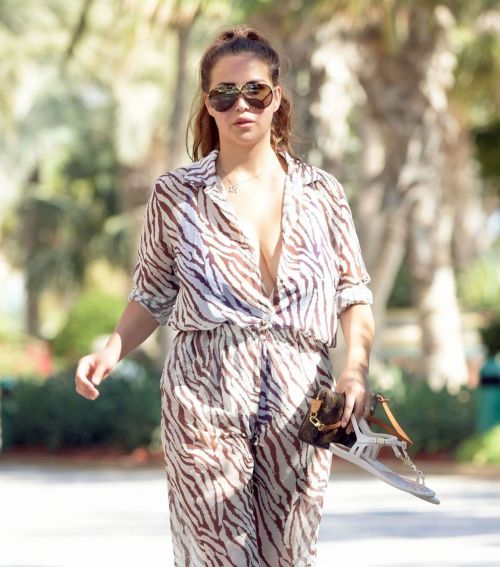 Chloe Goodman in Transparent Animal Print Jumpsuit Out and About in Dubai 11/30/2020 10