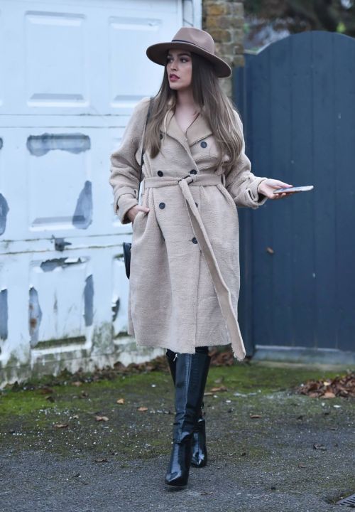 Chloe Ross in Long Coat with Boots After Leaves a Photoshoot in London 11/30/2020