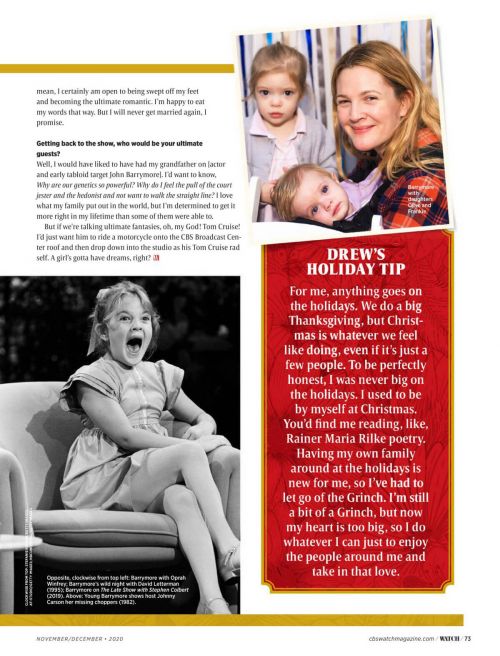 Drew Barrymore Photoshoot for Watch! Magazine, November 2020
