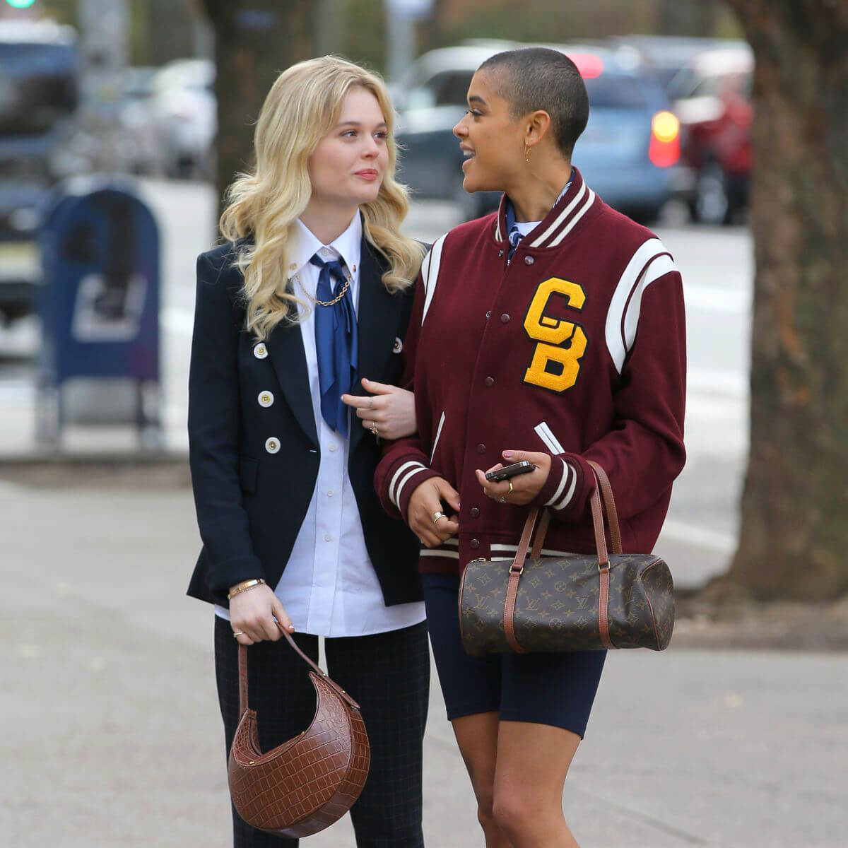 Emily Alyn Lind, Jordan Alexander and Whitney Peak on the Set of Gossip Girl on in New York 11/25/2020