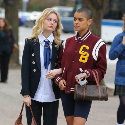 Emily Alyn Lind, Jordan Alexander and Whitney Peak on the Set of Gossip Girl on in New York 11/25/2020 6