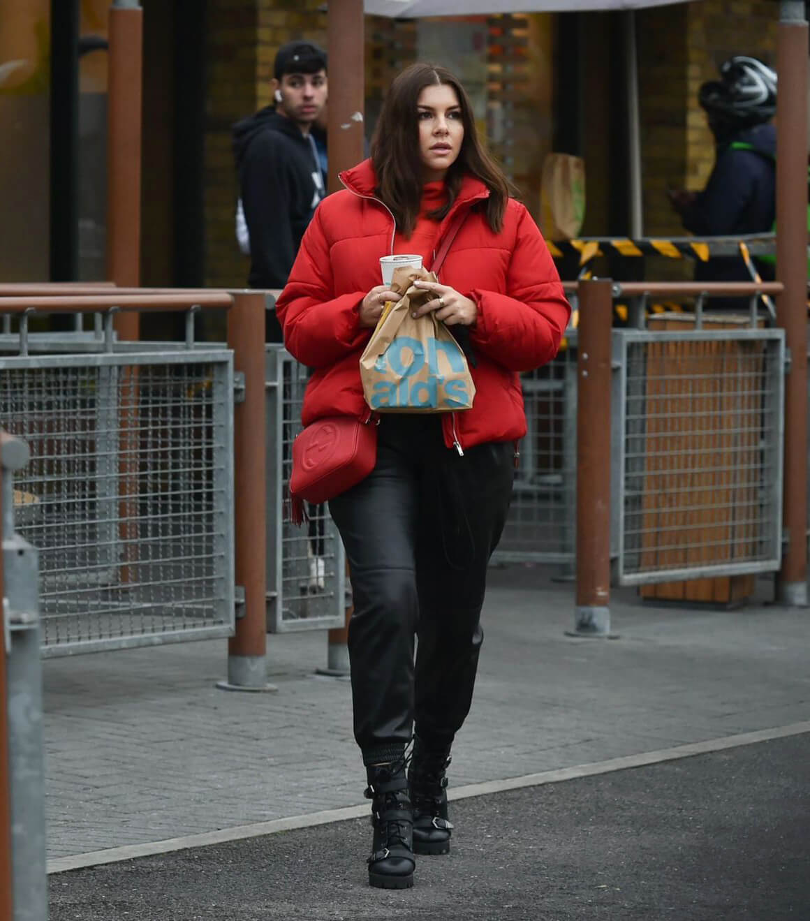 Imogen Thomas seen in Red Puffer Jacket at McDonalds in Chelsea 12/03/2020