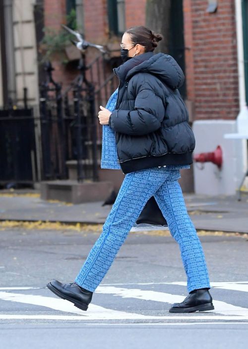 Irina Shayk seen in Black Puffer Jacket with Blue Outfit Out in New York 12/02/2020 3