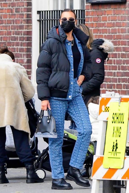 Irina Shayk seen in Black Puffer Jacket with Blue Outfit Out in New York 12/02/2020 6
