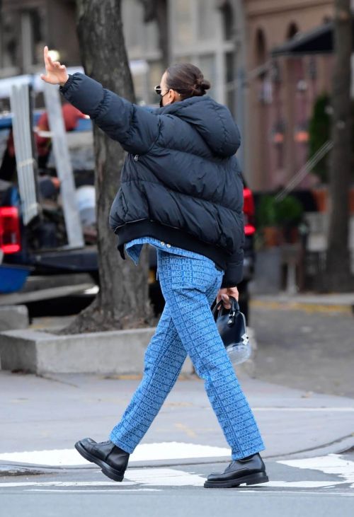 Irina Shayk seen in Black Puffer Jacket with Blue Outfit Out in New York 12/02/2020 2