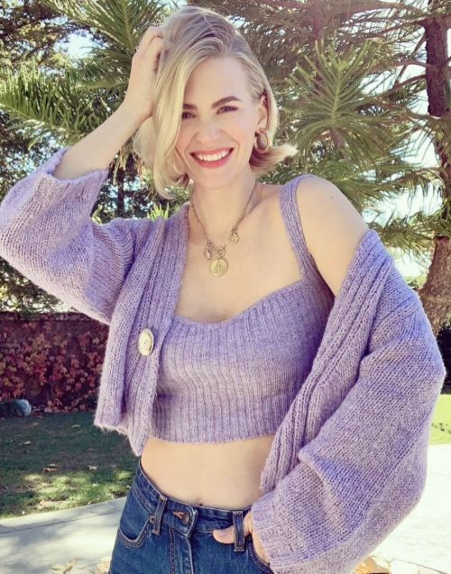 January Jones seen in Purple Winter Top - Instagram Photos 11/30/2020 1