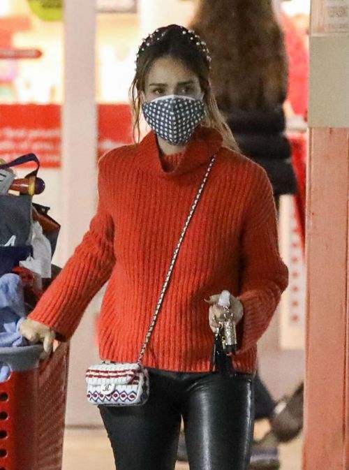 Jessica Alba in Red High Neck Sweater Out for Christmas Shopping at Target in Hollywood 12/04/2020 2