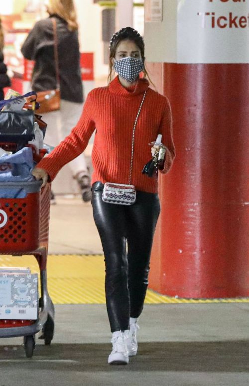 Jessica Alba in Red High Neck Sweater Out for Christmas Shopping at Target in Hollywood 12/04/2020 5