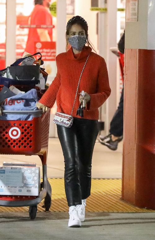 Jessica Alba in Red High Neck Sweater Out for Christmas Shopping at Target in Hollywood 12/04/2020 10