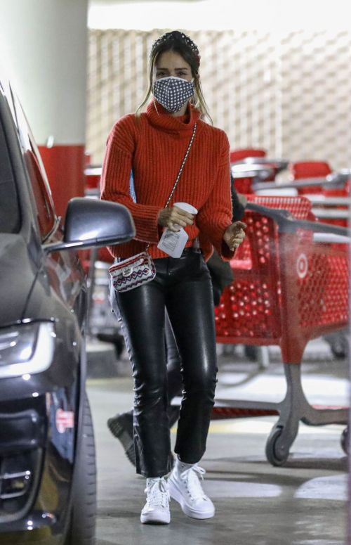 Jessica Alba in Red High Neck Sweater Out for Christmas Shopping at Target in Hollywood 12/04/2020 12