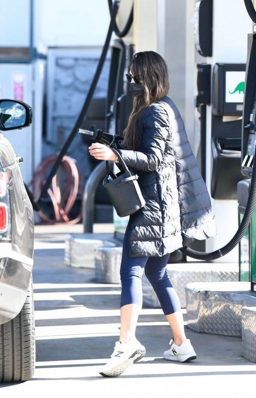 Jordana Brewster seen in Long Puffer Jacket at a Gas Station in Brentwood 12/05/2020 1