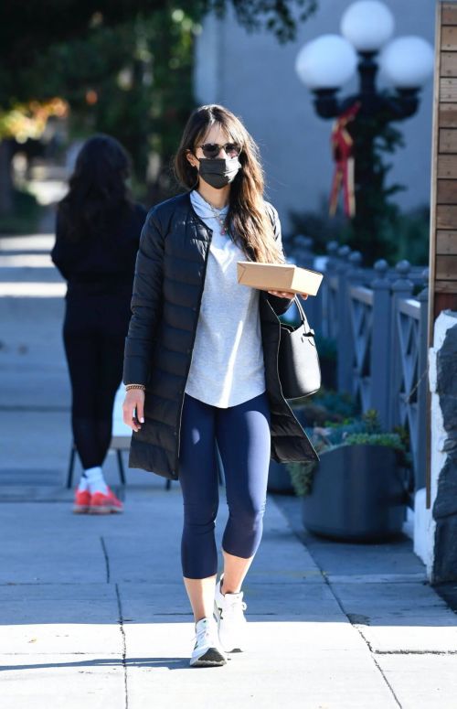 Jordana Brewster seen in Long Puffer Jacket at a Gas Station in Brentwood 12/05/2020 2