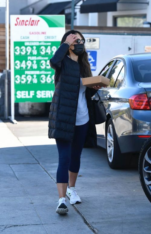 Jordana Brewster seen in Long Puffer Jacket at a Gas Station in Brentwood 12/05/2020 5