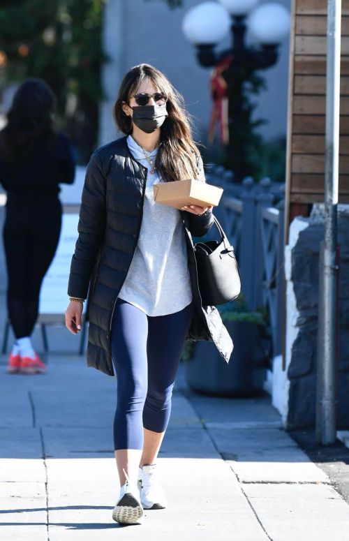 Jordana Brewster seen in Long Puffer Jacket at a Gas Station in Brentwood 12/05/2020 2