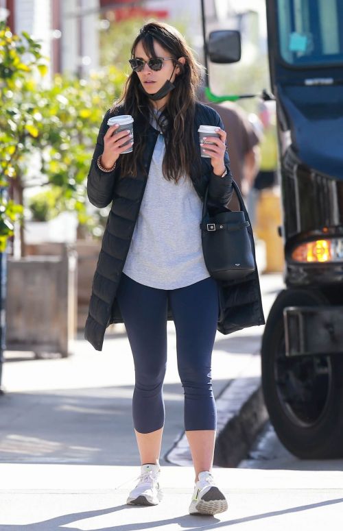 Jordana Brewster seen in Long Puffer Jacket at a Gas Station in Brentwood 12/05/2020 11