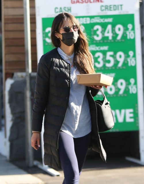 Jordana Brewster seen in Long Puffer Jacket at a Gas Station in Brentwood 12/05/2020 13