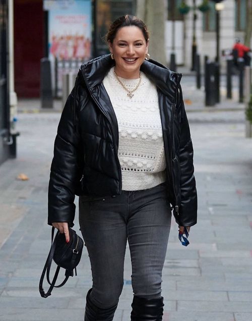 Kelly Brook in Black Puffer Jacket with Long Boots at Heart Radio in London 11/25/2020