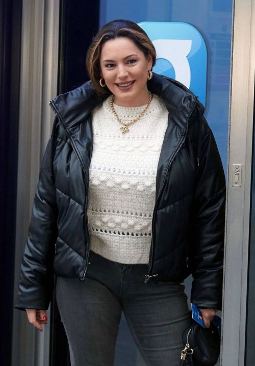 Kelly Brook in Black Puffer Jacket with Long Boots at Heart Radio in London 11/25/2020