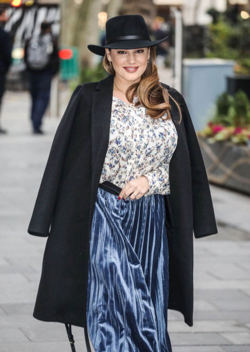 Kelly Brook in Long Coat with Skirt Arrives at Global Studios in London 11/24/2020