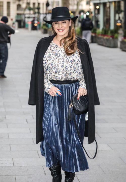 Kelly Brook in Long Coat with Skirt Arrives at Global Studios in London 11/24/2020