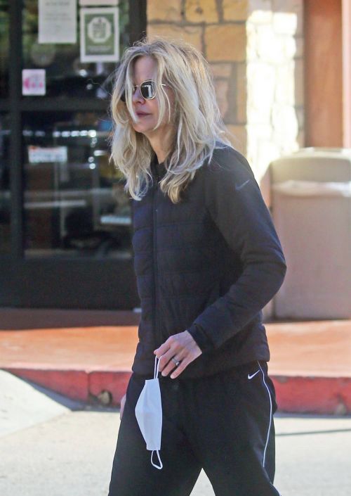 Meg Ryan in Puffer Jacket and Track Paints Out Shopping in Santa Monica 11/24/2020 9