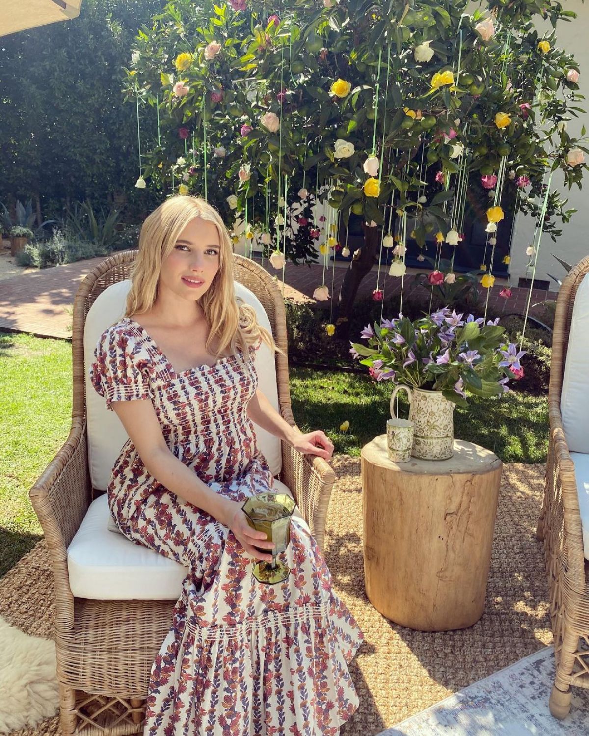 Pregnant Emma Roberts shows off Baby Bump in Floral Dress - Instagram Photos 10/28/2020