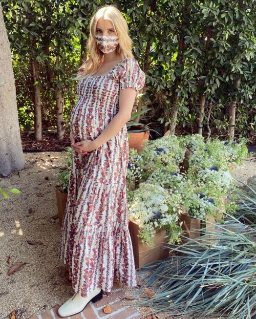 Pregnant Emma Roberts shows off Baby Bump in Floral Dress - Instagram Photos 10/28/2020