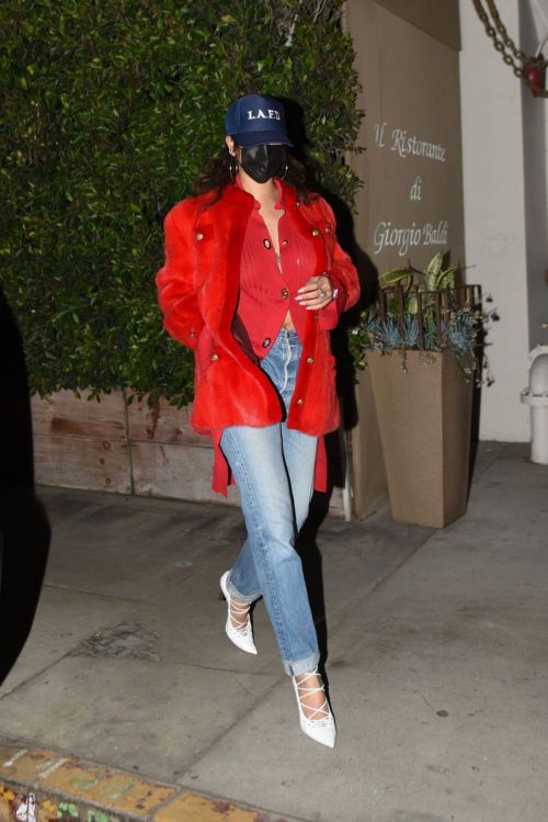 Rihanna seen in Red Velvet Jacket with Jeans Leaves Giorgio Baldi in Santa Monica 11/24/2020