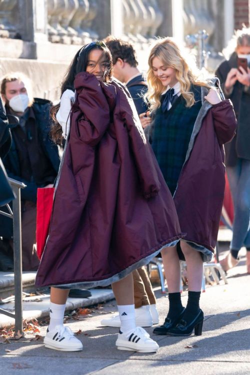 Whitney Peak and Emily Alyn Lind on the Set of Gossip Girl in New York 11/23/2020 14