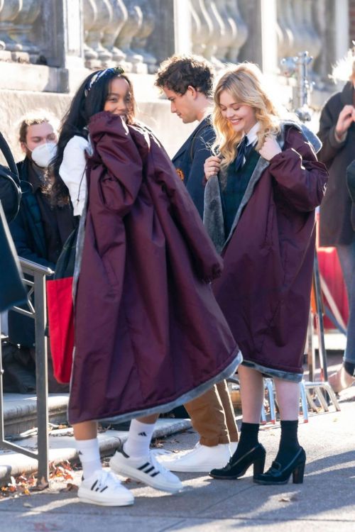 Whitney Peak and Emily Alyn Lind on the Set of Gossip Girl in New York 11/23/2020 18