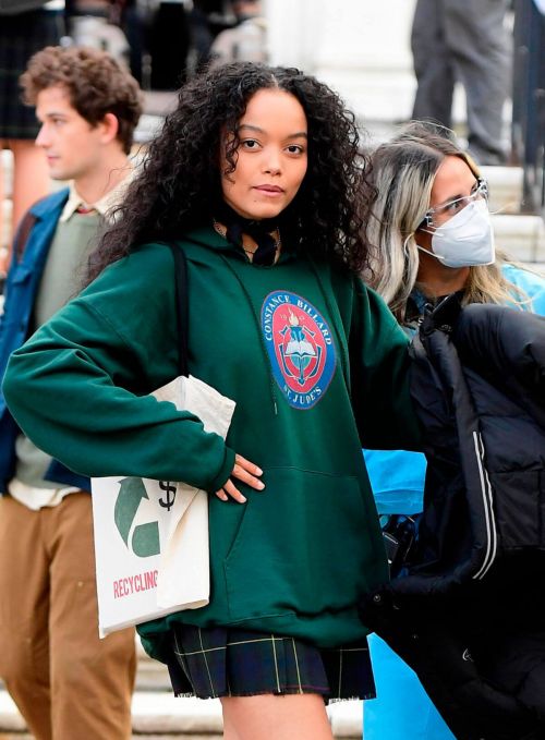 Whitney Peak flashes her legs on the Set of Gossip Girl in New York 11/24/2020 1