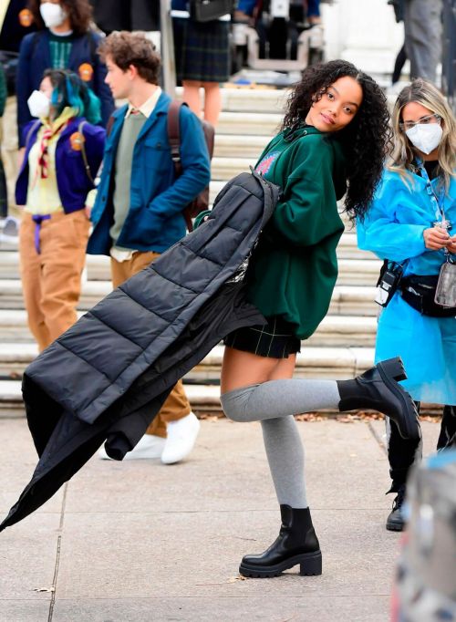 Whitney Peak flashes her legs on the Set of Gossip Girl in New York 11/24/2020 6