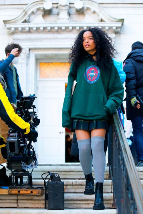 Whitney Peak flashes her legs on the Set of Gossip Girl in New York 11/24/2020 9