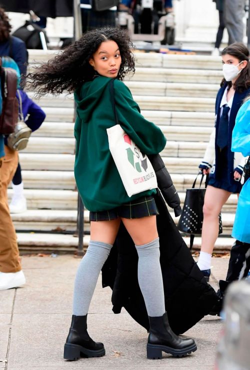 Whitney Peak flashes her legs on the Set of Gossip Girl in New York 11/24/2020 10
