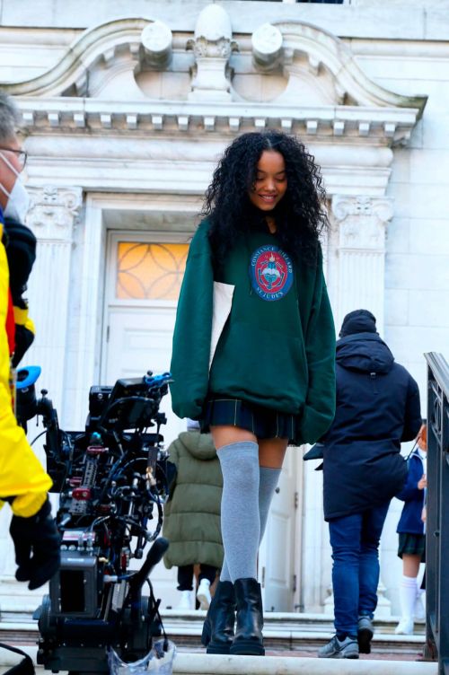 Whitney Peak flashes her legs on the Set of Gossip Girl in New York 11/24/2020 11