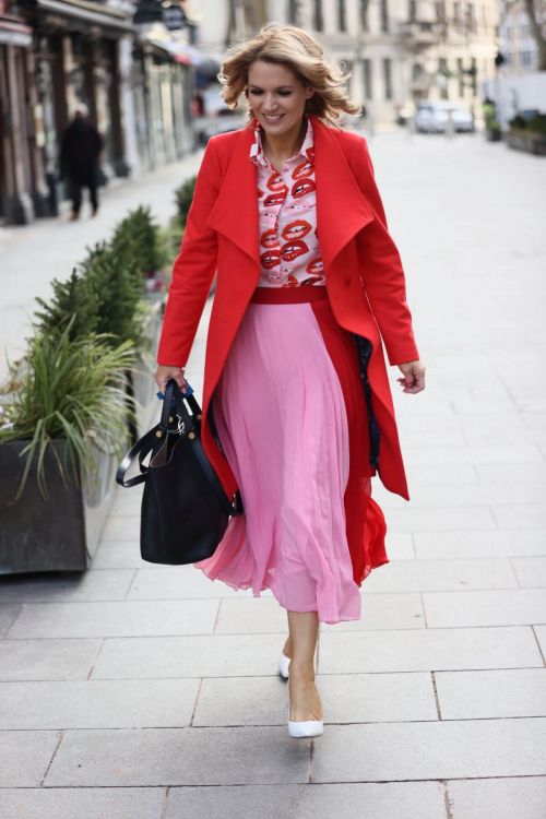 Charlotte Hawkins seen in Red Jacket with Pink Skirt at Global Radio in London 02/12/2021 2