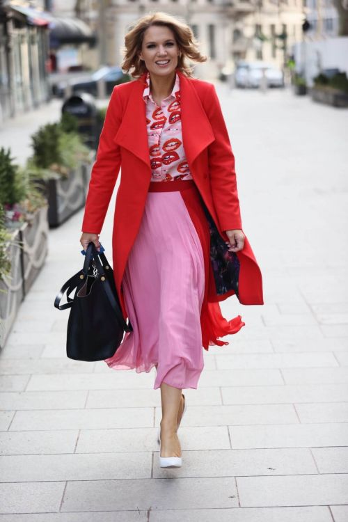 Charlotte Hawkins seen in Red Jacket with Pink Skirt at Global Radio in London 02/12/2021 3