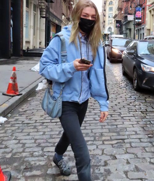 Hunter Schafer in Light Blue Jacket Out and About in New York 02/11/2021 5