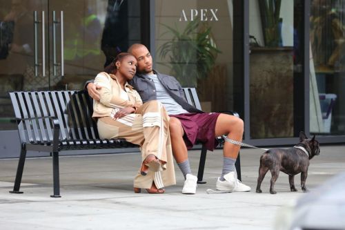 Issa Rae and Kendrick Sampson on the Set of Insecure HBO Max Series in Los Angeles 02/10/2021 2