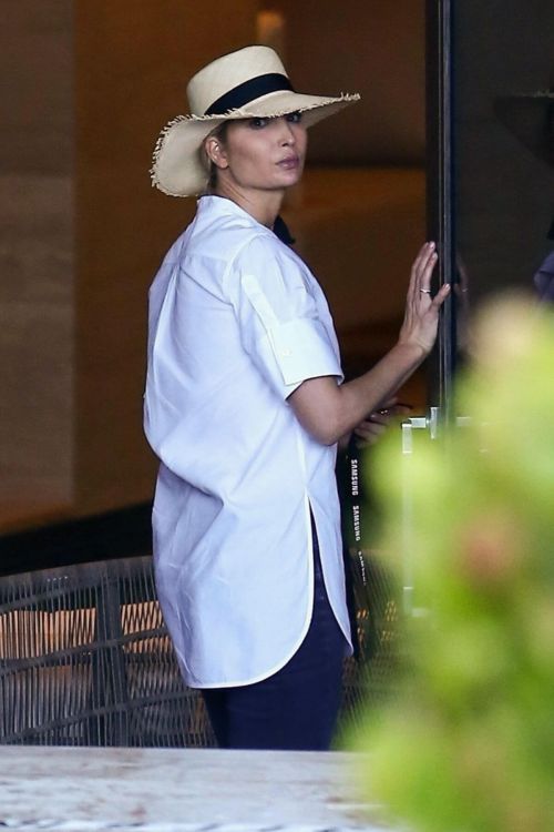Ivanka Trump in a White Shirt at a Pool in Miami 02/11/2021