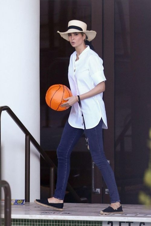 Ivanka Trump in a White Shirt at a Pool in Miami 02/11/2021 4