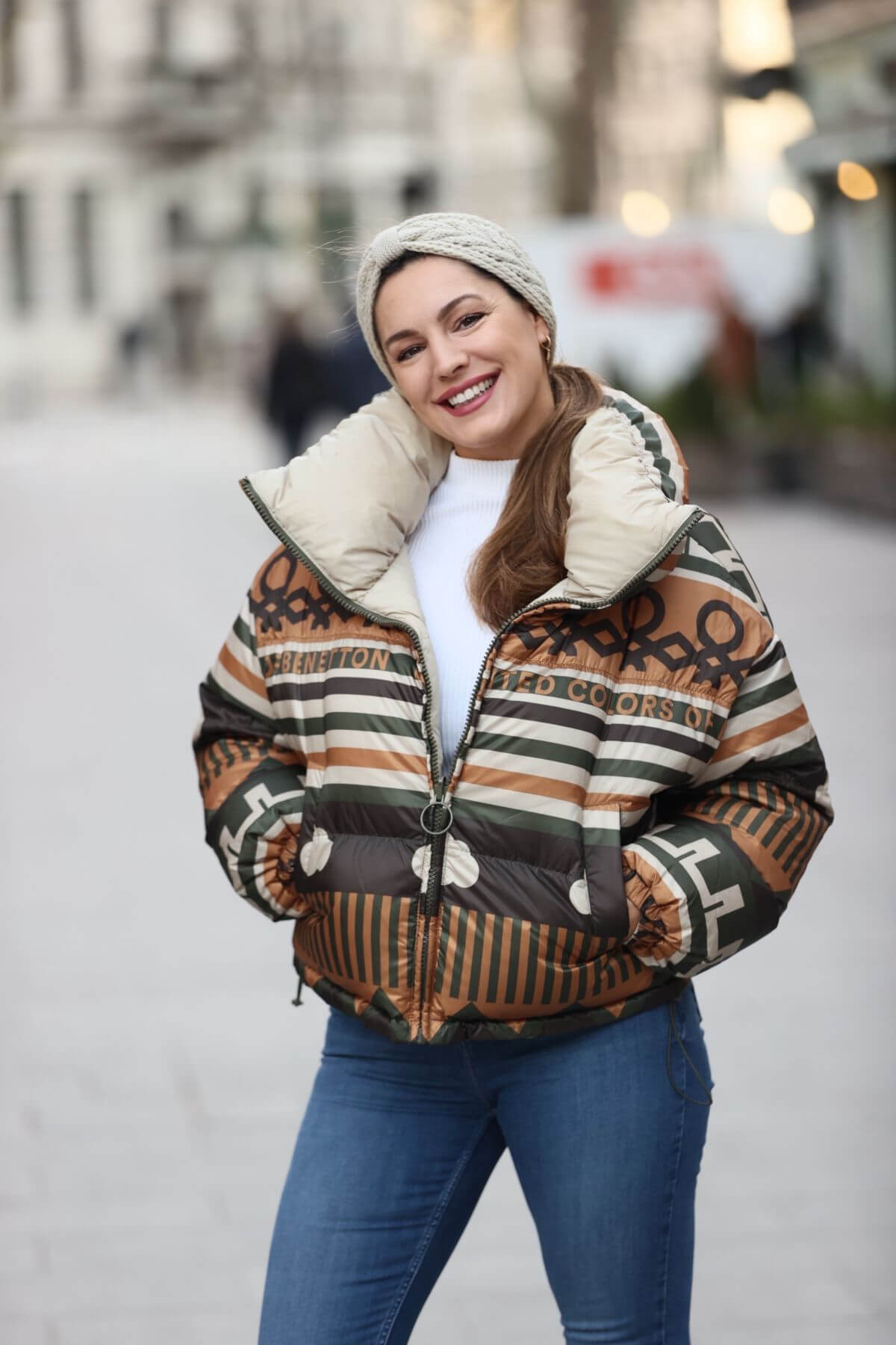 Kelly Brook in a High Neck Jacket with Denim Out in London 02/11/2021