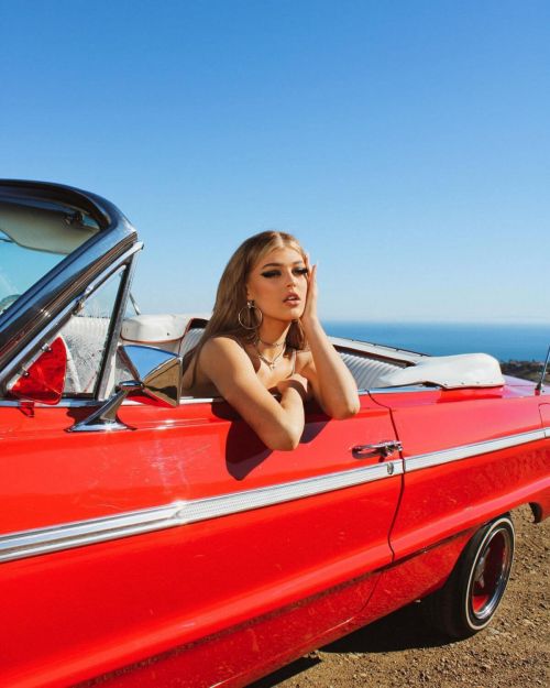 Loren Gray in a White Dress with Red Car Photoshoot for Magazine, February 2021 8