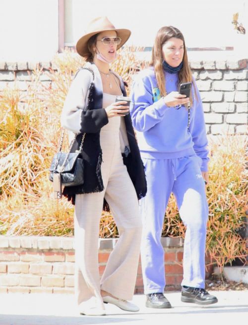 Alessandra Ambrosio wore a Chic Jumpsuit and Beige Fedora Hat as She is Out for Coffee with her Pal in Malibu 03/14/2021 1