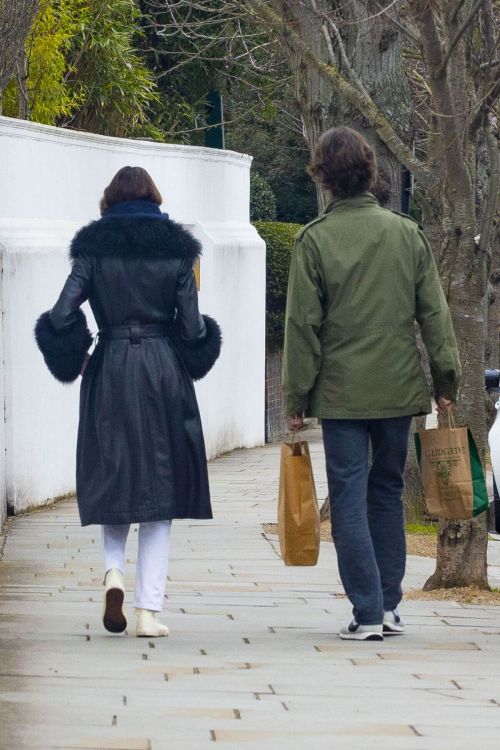 Alexa Chung in Leather Coat with her boyfriend Orson Fry Out in London 03/13/2021 1