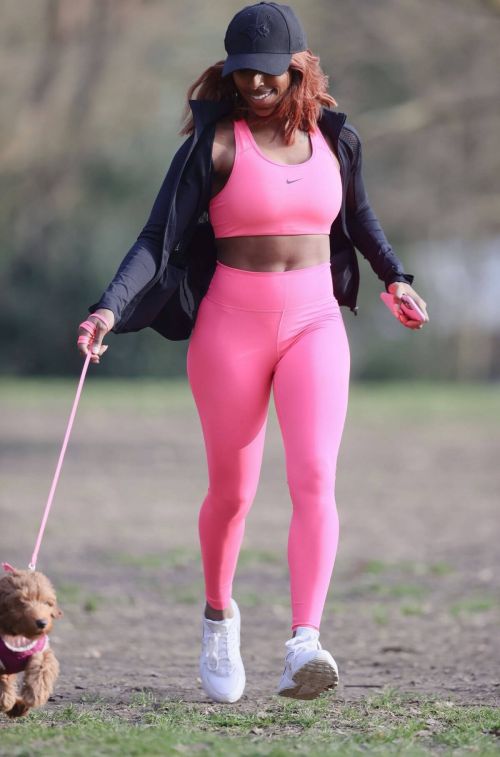 Alexandra Burke Complete Her Sports Look in Bold Pink Sportswear as She Workout at a Park in London 03/10/2021 4