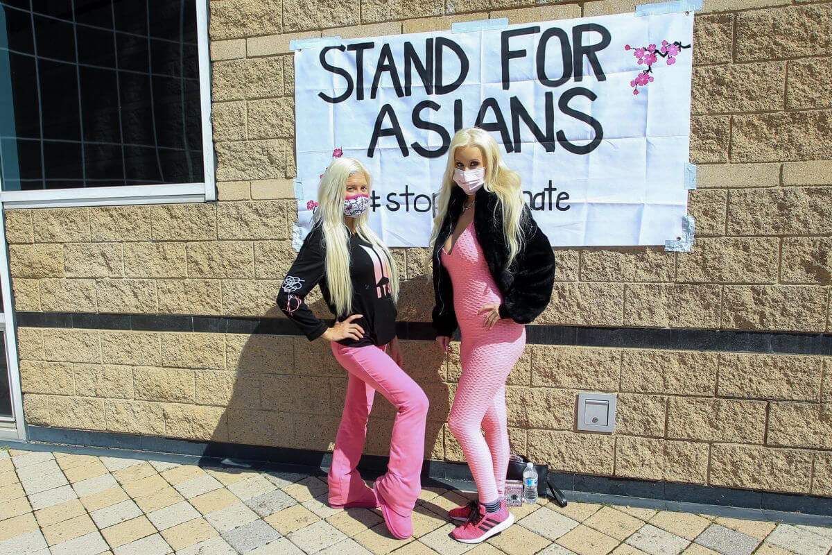 Angelique Morgan wears Pink and Black Combination as She Attends Stand For Asians Rally in Irvine 03/13/2021