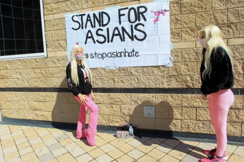 Angelique Morgan wears Pink and Black Combination as She Attends Stand For Asians Rally in Irvine 03/13/2021 1