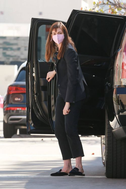 Anne Hathaway Steps Out from Car and Arrives at a Meeting in Los Angeles 02/24/2021 1