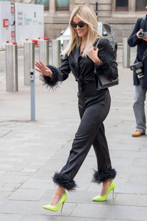 Ashley Roberts in Satin Pajama Suit and Neon Green Heels as She Leaves Heart FM Radio in London 03/15/2021 5
